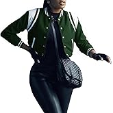 AIIYYQB Womens Cropped Bomber Jacket Long Sleeve Button Down Baseball Varsity Fall Outerwear