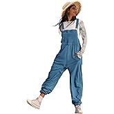 YESNO Women's Casual Corduroy Overalls Sleeveless Adjustable Straps Loose Harem Bib Jumpsuits for Women with Pockets PCL