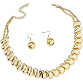 Fyvos Gold Collarbone Necklace Earring Set for Women Exaggerated Big Beading Choker Chunky Golded Neckalces Punk Statement Fashion Holiday Party Statement Jewelry