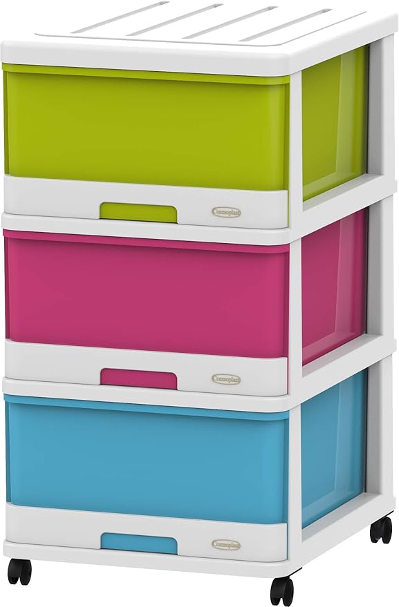 Cosmoplast IFHHST378WM Plastic 3 Drawer Storage with Wheels