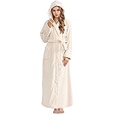 Hellomamma Long Hooded Robe for Women Luxurious Flannel Fleece Full Length Bathrobe Winter Warm Pajamas Shower Nightgown