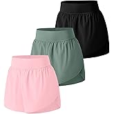 OVESPORT 3 Pack Women's Mid Waisted Athletic Running Short Dolphin Shorts High Split Quick Dry Liner for Workout Gym