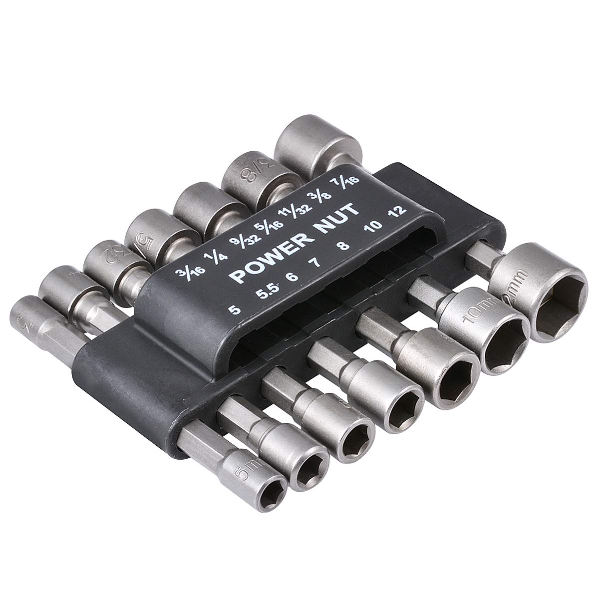 KATUR 14Pcs Quick-Change Power Nut Driver Bit Set, 1/4 Inch Hex Shank 3/16" 1/4" 9/32" 5/16" 11/32" 3/8" 7/16" 5,5.5,6,7,8,10,12mm