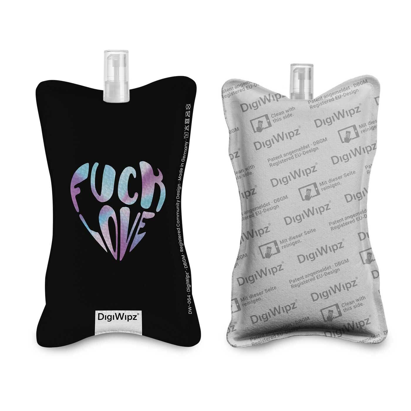 DigiWipz® – The ingenious 2-in-1 display cleaner (F*ck love) – screen cleaner for displays and touchscreens – screen cleaner microfibre sponge with integrated sprayer