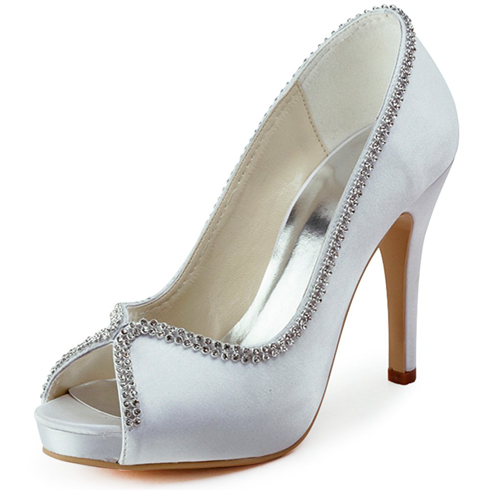 ELEGANTPARK EP11083 Women Pumps Peep Toe Rhinestones Platform High Heel Satin Evening Wedding Dress Shoes