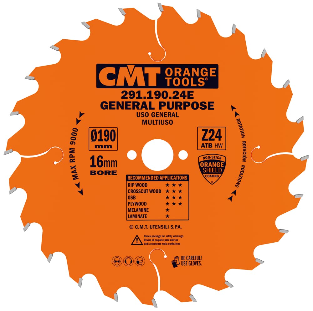 CMT Orange Tools 291.190.24e – Circular Saw Blade 190 X 2.6 X 16 Teeth 24 ATB 20 Degrees