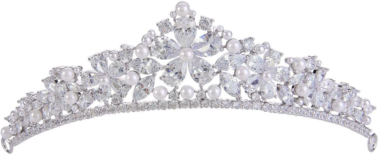 EVER FAITH Bracciale Tennis Con Zirconia E Perle Similpietra – Bracciale Rigido Placcato Oro Per Matrimonio E Damigelle - 4