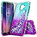 Galaxy J6+ Plus Case, J6 Prime Case with Tempered Glass Screen Protector, NageBee Glitter Liquid Floating Waterfall Durable Girls Women Cute Case for Samsung Galaxy J6 Plus -Aqua/Purple