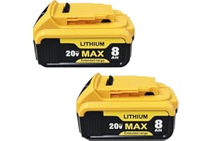 OVEVEVOVEL 2-Pack 8000mAh Replace Battery for Dewalt Replacement for Dewalt 20V Max Battery Compatible with Dewalt 20V Battery Lithium-ion Battey DCB200 DCB203 DCB206 Apply to Dewalt Cordless Power Tools