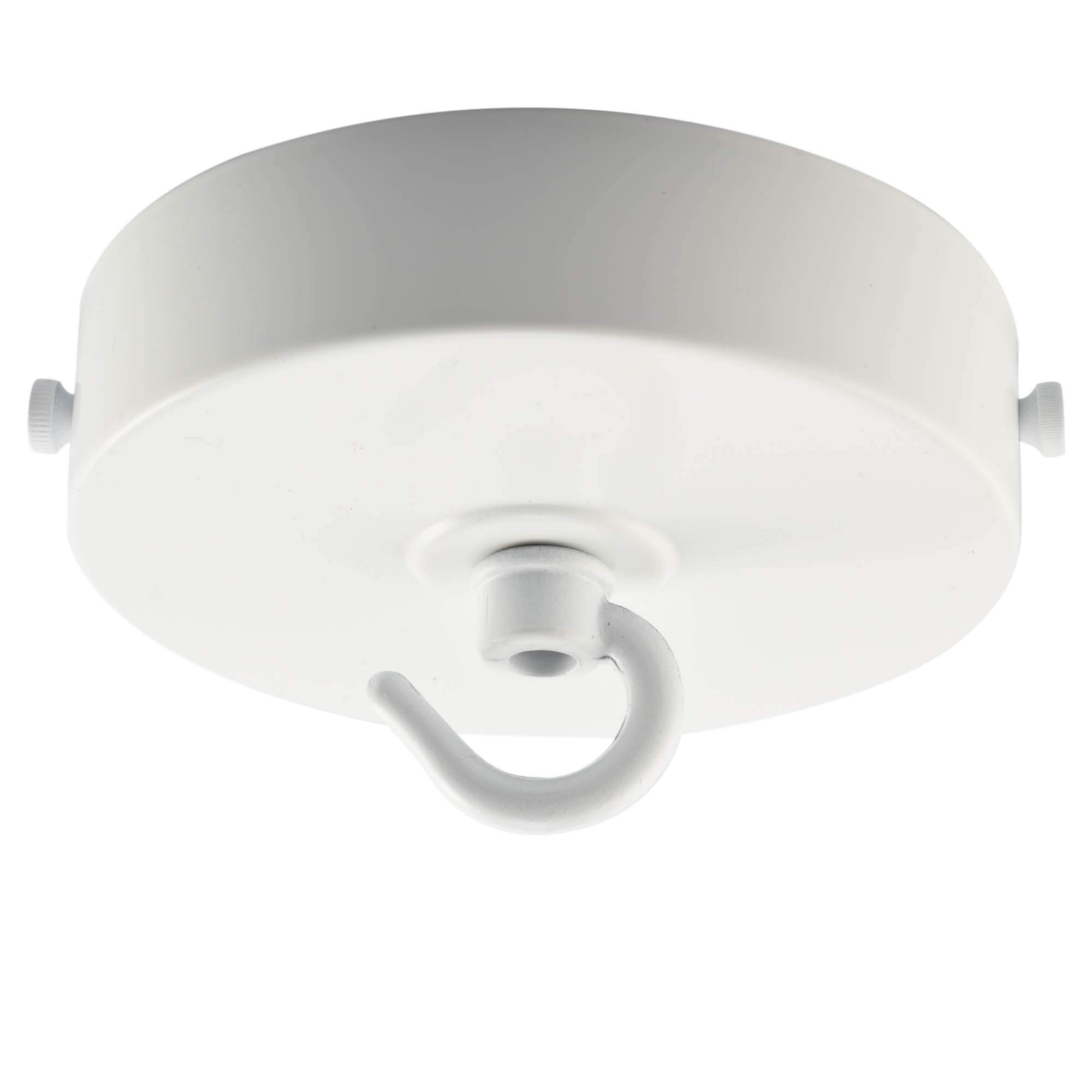 ElekTek 100mm Diameter Flat Top Ceiling Rose with Strap Bracket and Hook - Brilliant White - for Pendant Light Fittings and Chandeliers. Metallic Finishes Powder Coated Finishes