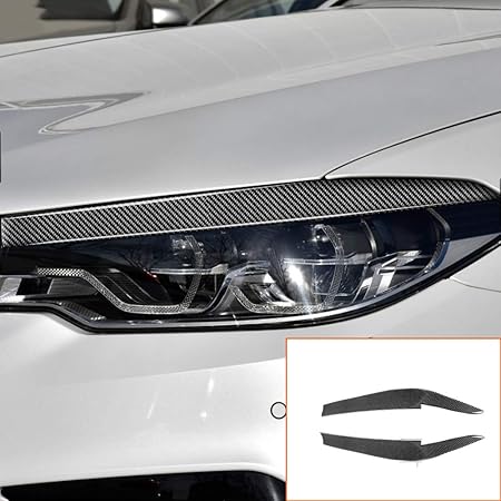 Amazon Qysmqcカーボンフロントヘッドライト眉毛まぶた保護カバーヘッドランプ修理ステッカーカーアクセサリー Bmw 5シリーズg30 G38 18明るい眉 アイラインフィルム 車 バイク