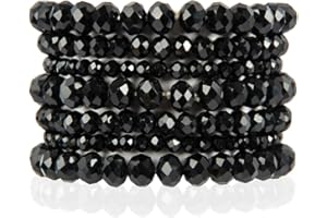 RIAH FASHION Bohemian Multi-Layer Beaded Stacking Statement Bracelets - Versatile Stretch Strand Sparkly Crystal Beads Wrap Slip-on Cuff Bangle Set