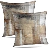 Alricc Beige and Grey Throw Pillow Covers 18X18 Brown Abstract Art Painting Aesthetic Modern Square Decorative Pillow Covers Soft Throw Pillows for Couch Sofa Bedroom, Set of 2