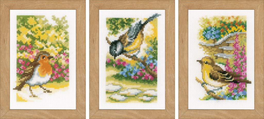 Vervaco Miniatures: Garden Birds (Set of 3), Polyester Cotton, Assorted, 40 x 2 x 20 cm