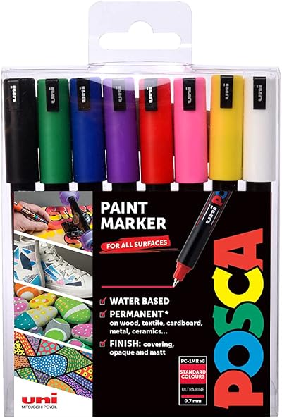 Posca PC-1MR Permanent Marker Set 8 Ultra Fine 0.7mm Multi Surface Colors