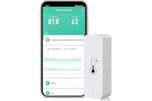 RISOON WiFi Hygrometer Thermometer Sensor: Smart Temperature Humidity Monitor, with Remote Monitor and TUYA APP Notification Alert, High Precision Indoor Thermometer No Hub Required, Work with Alexa (1-Pack)