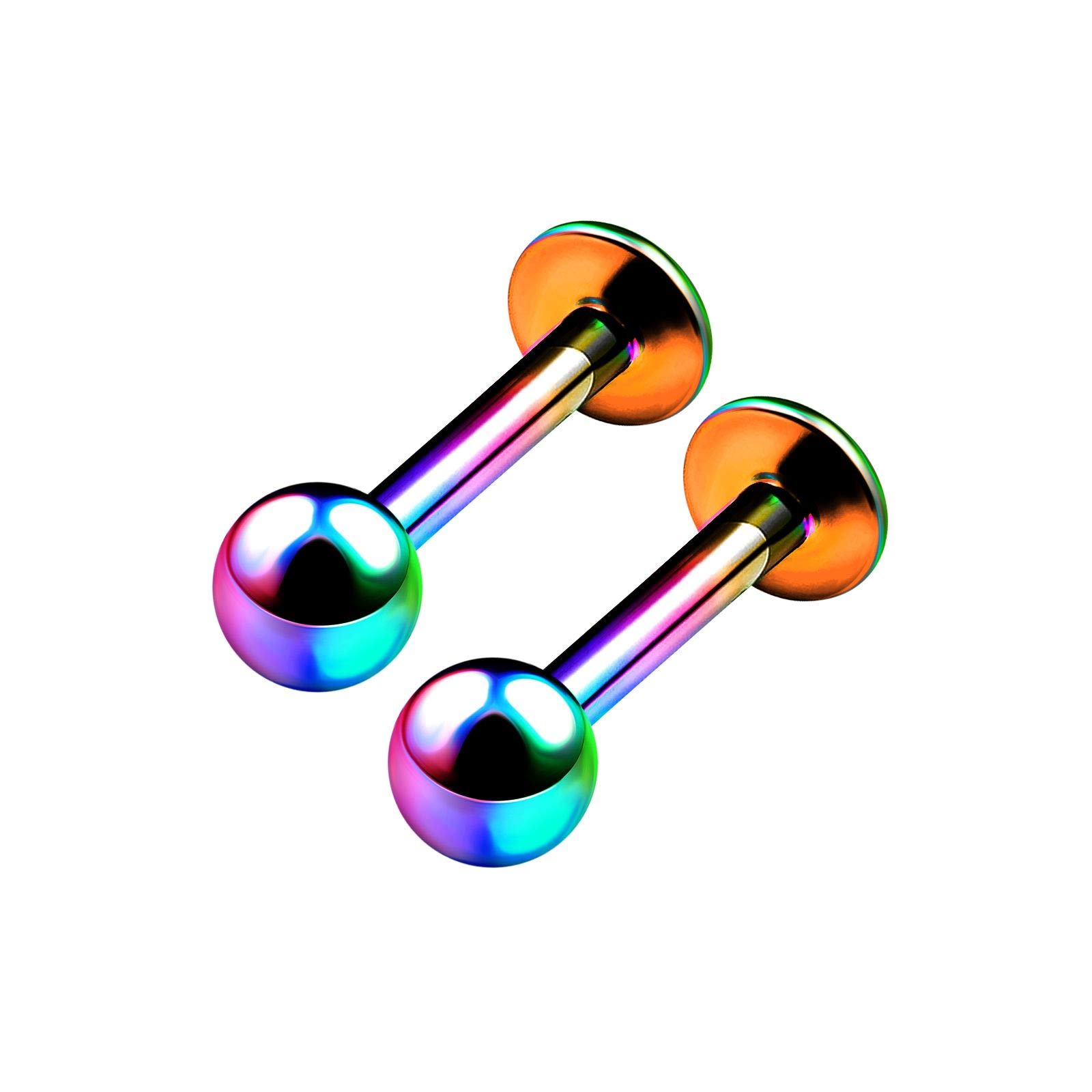 BanaVega 2PCS Rainbow Titanium G23 Anodized Lip Rings 16g 1.2mm 1/4 6mm 3mm ball Tragus Earrings Spiderbite Piercing Jewellery 6701
