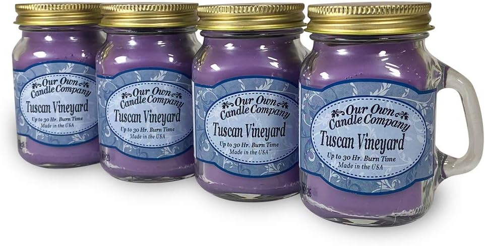 Our Own Candle Company Tuscan Vineyard Scented Mini Mason Jar Candle, 3.5 Ounce (4 Pack)