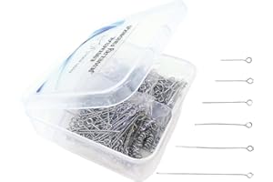 BEADS DIRECT USA Stainless Steel Eye Pins for Jewelry Making - Set of 600pcs, 6 Sizes, 16mm - 50mm in Reusable Container
