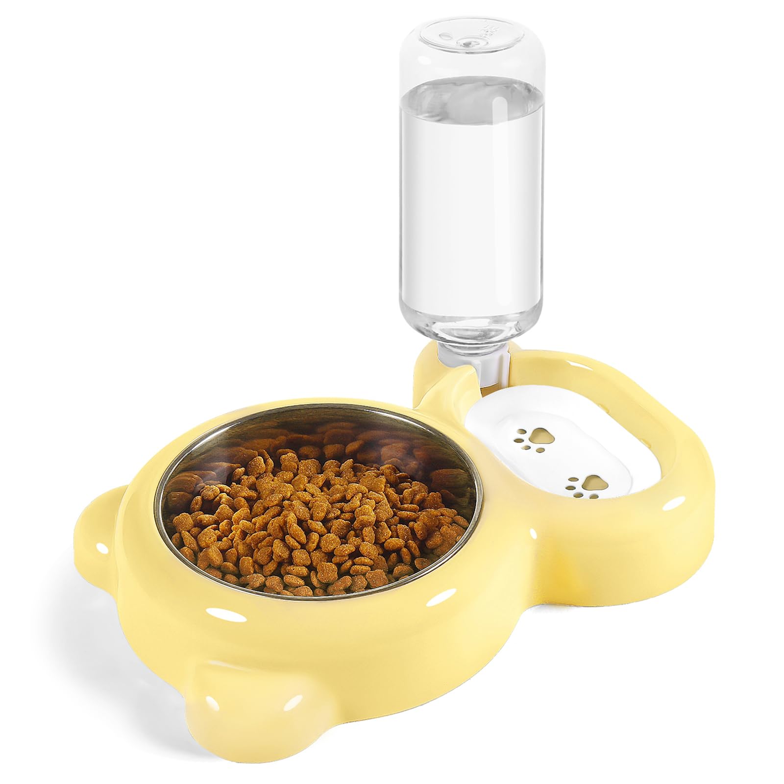 Photo 1 of Dog Bowls, Cat Food and Water Bowl Set with Water Dispenser and Stainless Steel Bowl for Cats and Small Dogs - Yellow