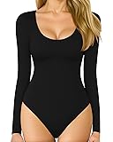 MANGOPOP Long Sleeve Bodysuits for Women Scoop Neck