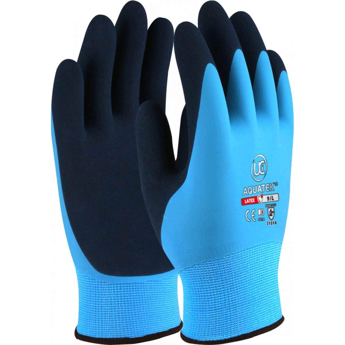 UCI AQUATEK Latex Waterproof Fully Coated Grip Work Gloves Blue (9/Large)