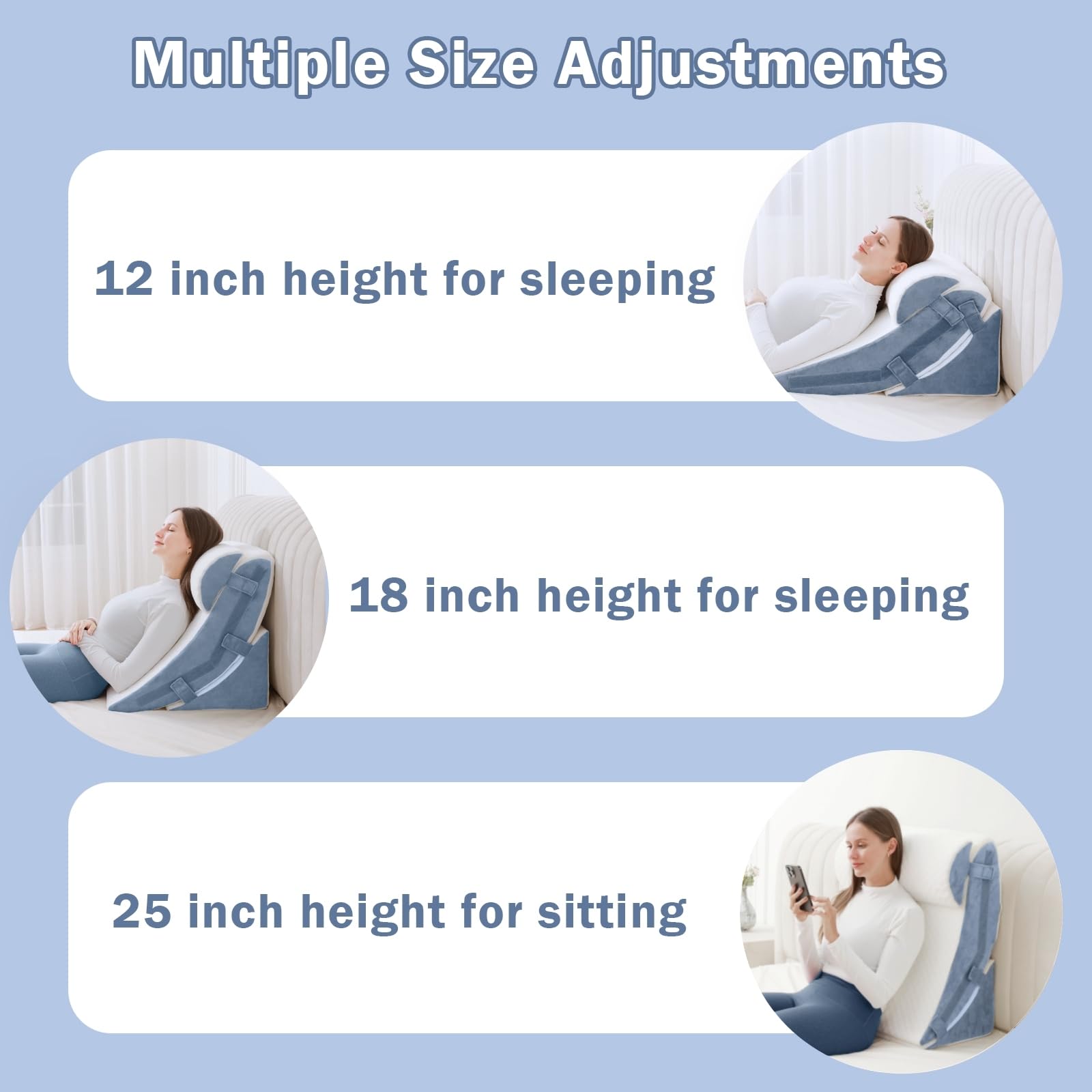SlumbayTale Bed Wedge Pillow for Sleeping, 12&18&25 Inch Adjustable Height Memory Foam Wedge Pillow for After Surgery, 12-in-1 Wedge Pillow for Acid Reflux, Snoring, Gerd, Back Pain