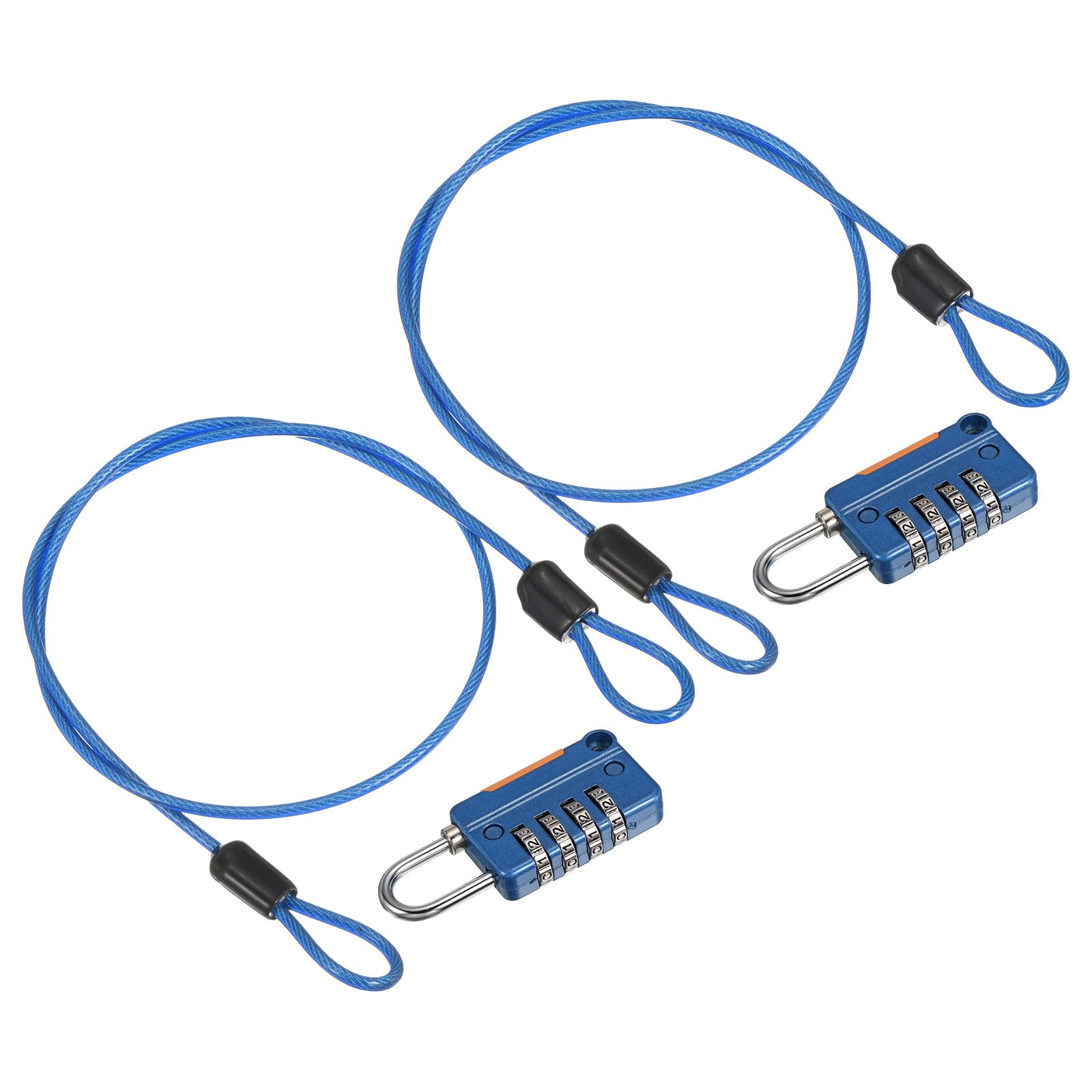 PATIKIL Security Steel Cable with 4 Digit Combination Lock, 2 Set 1.6Ft Coated Safety Wire Rope Double Loop Padlock for Outdoor Travel Luggage, Blue