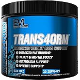 Evlution Thermogenic Fat Burning Support Powder Nutrition Trans4orm Fast Acting Energy Powder to Support Fast Metabolism Weight Loss and Mental Focus with CLA Carnitine and Alpha GPC - Blue Raz