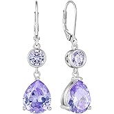 FYNSBLE 10 * 12mm Dangle Drop Birthstone Earrings for Women 925 Sterling Silver Halo Solitaire Leverback Earrings Hypoallergenic Jewelry for Women