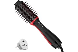 FSNEY Plus 2.0 Dual Voltage Hair Dryer Brush with European Plug, 110V-120V/220V-240V Blow Dryer Brush for European Travel Hot Air Brush and Styler Volumizer with Negative Ion Anti-frizz Ceramic Titaniu