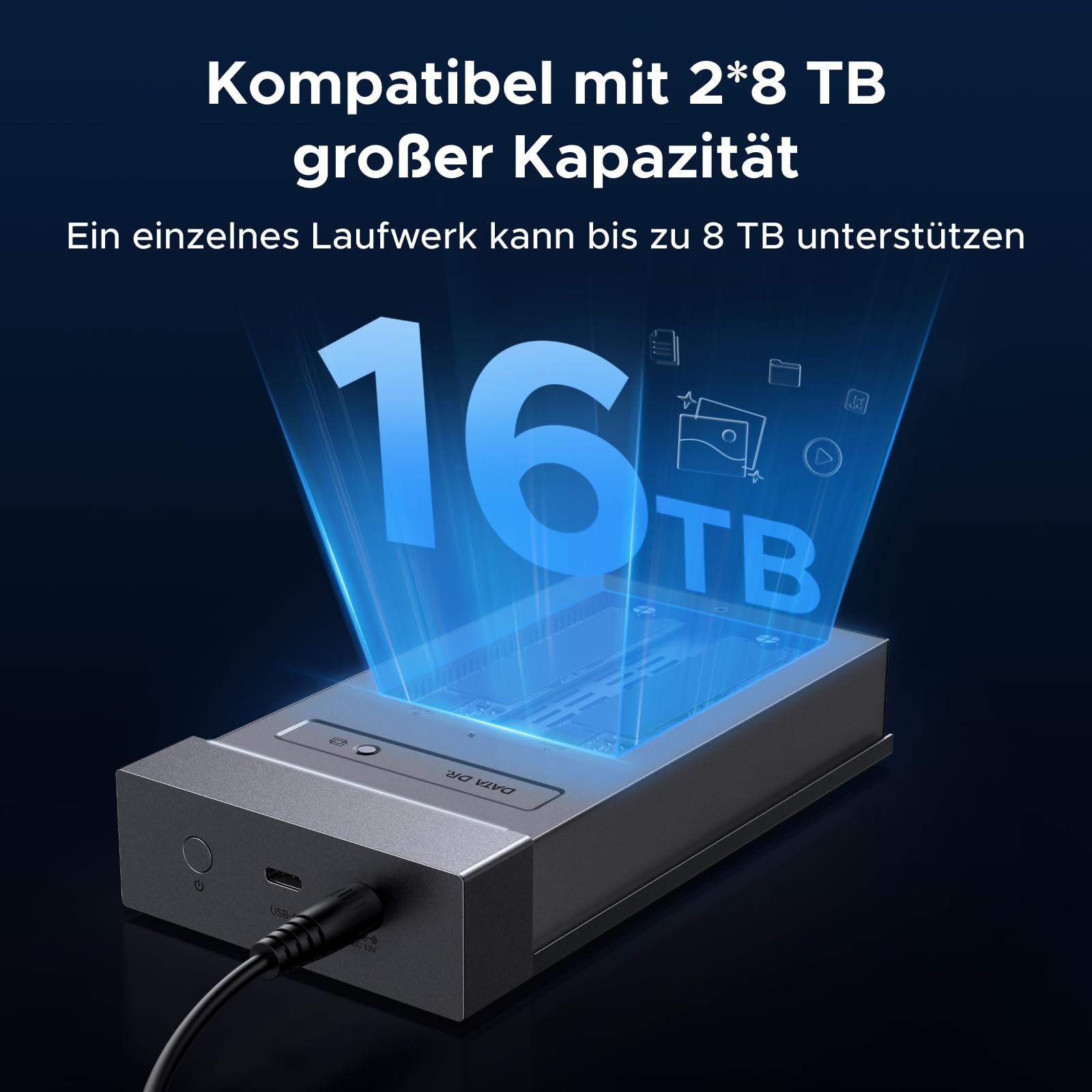UGREEN 40Gbps Festplatten Dockingstation,USB4 Dual Bay NVMe Docking Station mit Kühllüfter, M.2 NVMe SSD Festplattengehäuse mit Offline-Klonen und Software-RAID-Konfigurationen unterstützt 7