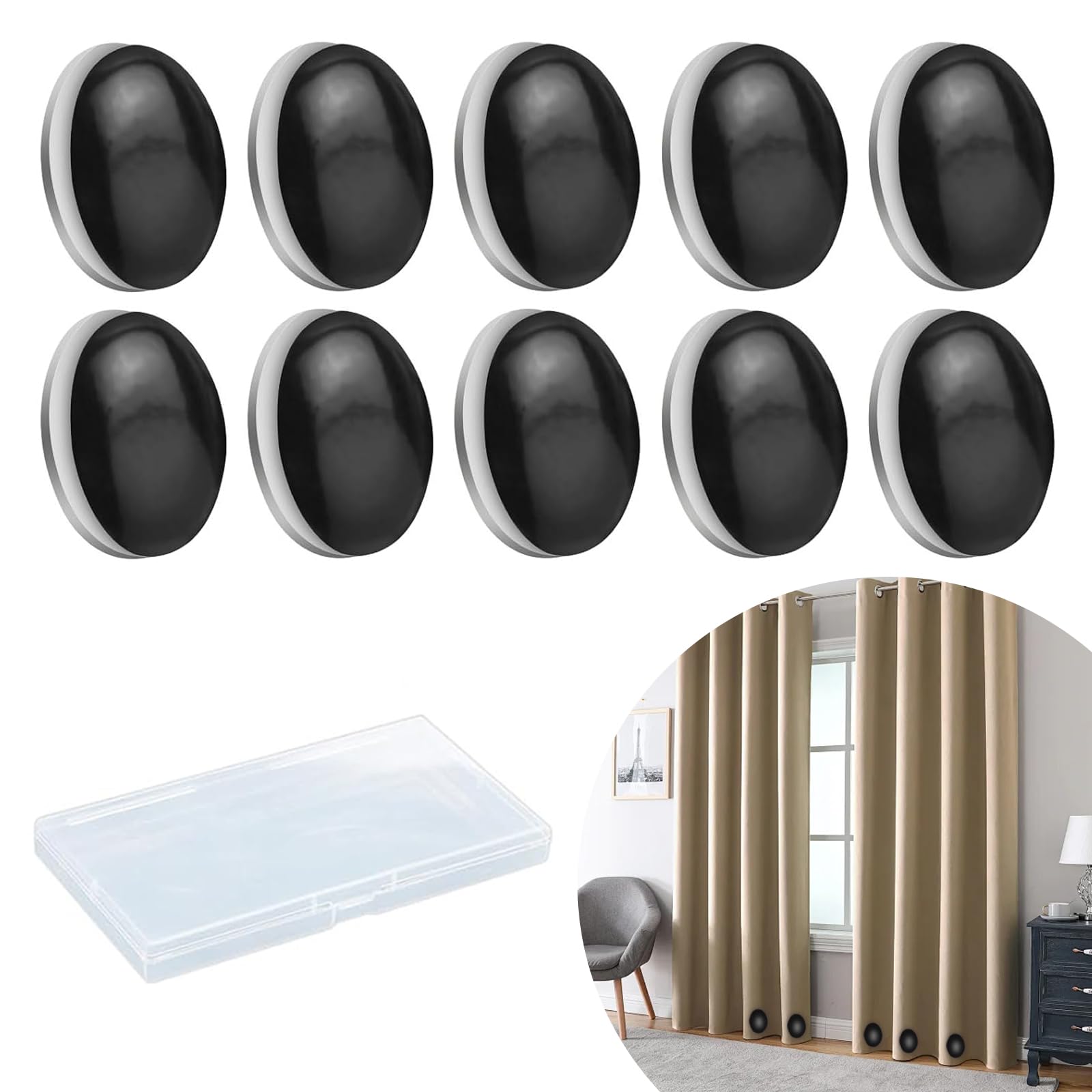 Shower Curtain Weights, 10PCS 4cm Magnetic Curtain Weights with Box for Shower Tablecloths(Black)