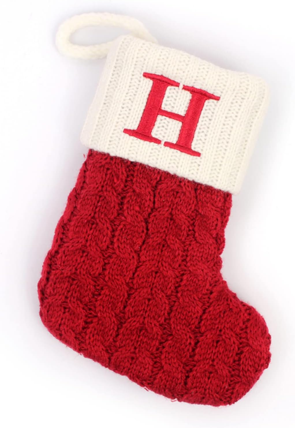 Stockings & Holders - Beixinder Christmas Stocking with Letter Monogram Mini Cute Christmas Stocking Decorative Socks Knitted Plush Gift Stocking for Family Holiday Party Decor (Red H, One Size)