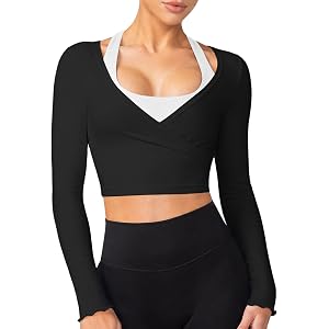 MFAVIP Womens Wrap Tops Long Sleeve Pilates Dance Shirts Yoga Pilates Workout Tops
