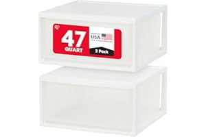 IRIS USA 47 Qt. Extra-Large Stackable Storage Drawer Plastic Drawer Organizer with Clear Doors, for Pantry Bedroom Closet Kitchen Under-Sink Home and Office De-Clutter Shoes and Crafts, White, 2-Pack