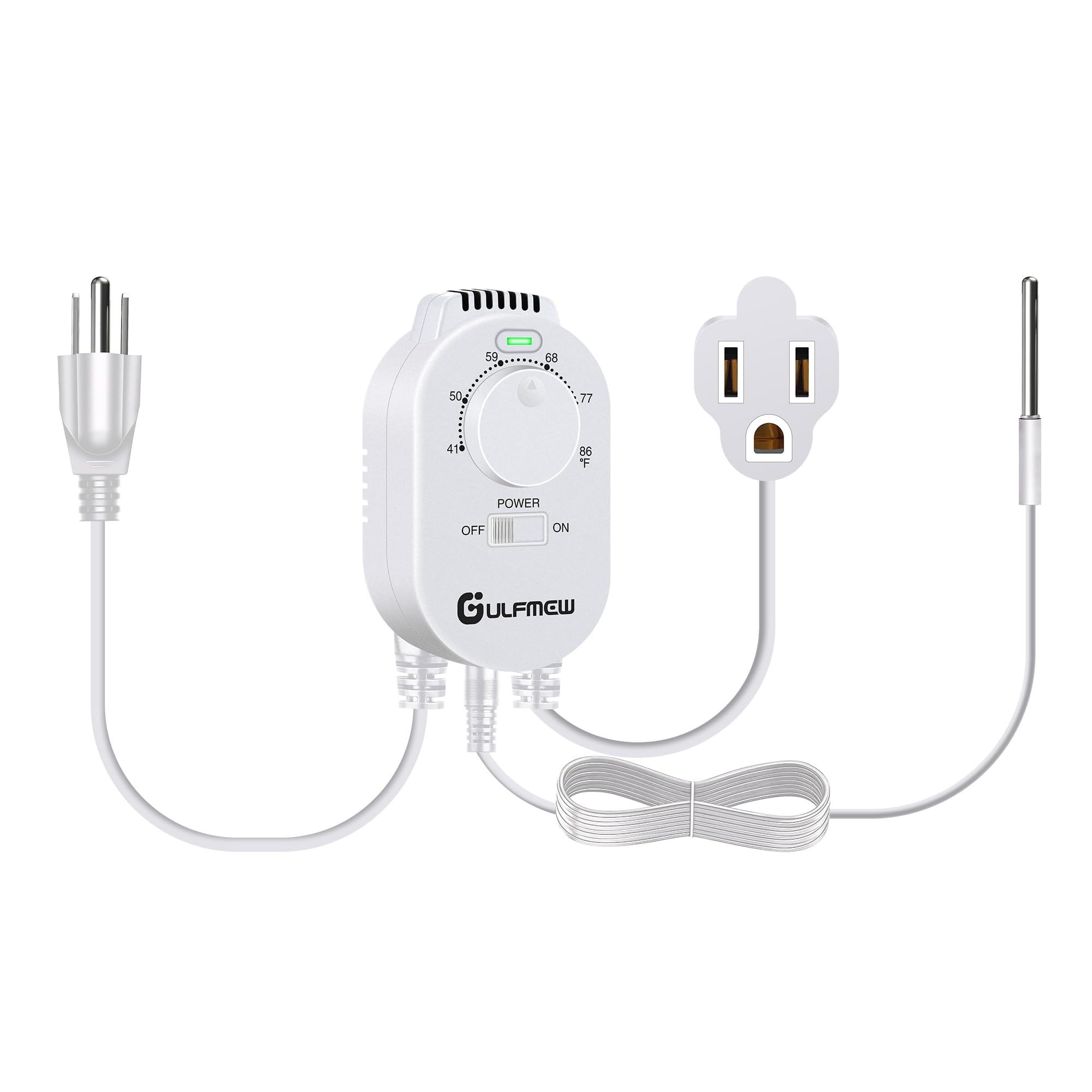 Photo 1 of 1 Pcs Thermostat Outlet for Heater, Temperature Controller Outlet with 4.9FT Power Cord, Heating and Cooling Thermostat Outlet with Temperature Probe for Space Heater, Greenhouse Fan (White)