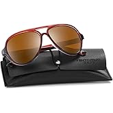 2020 VentiVenti Aviator Sunglasses For Men Polarized Lens Plastic Lightweight Double Bridge Frame UV Protection For Driving Transculent Brown Frame/Brown Lens
