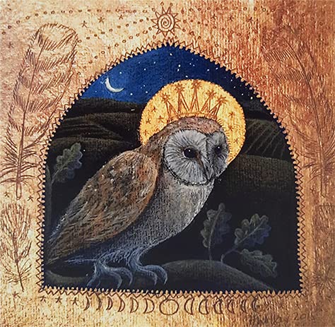 The Owl King by Hannah Willow - UK Made Art Greetings Card - Owl Looking Out from A Golden Glade - Birthday Card