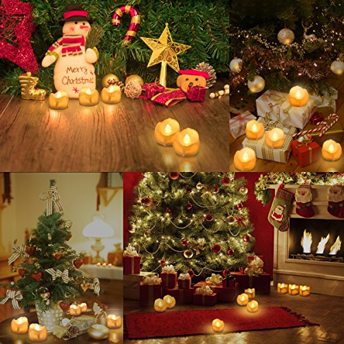 AMIR Flameless Candles, 12 PCS LED Tea Lights with Timer, Flickering Votive Candles for Christmas Thanksgiving Halloween Party Wedding Festival Celebration & Decoration, Battery Included (Warm White)