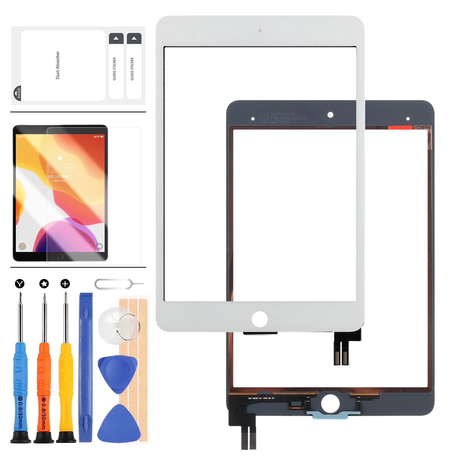 LADYSON Touch Screen Digitizer for iPad Mini 5 5th Generation 2019 A2124 A2125 A2126 A2133 7.9" Front Glass Replacement,with Tool Repair Kits + Screen Protector (White)