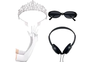 BRIMEKICHIO Princess White Tiara Gloves Sunglasses Headphones, Princess Costume Accessories Women Bachelorette Party Decorations