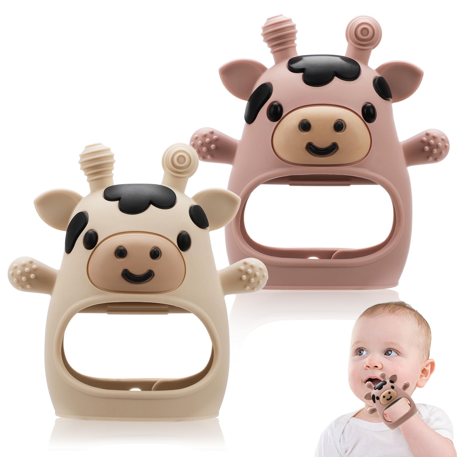 Photo 1 of 2 Pack Baby Teething Toys 0-6 6-12 Months, Adjustable Anti Dropping Wrist Teething Mittens, Food Grade Silicone Baby Chew Toys for Sucking Needs Teether for Newborns Infants Teething Relief