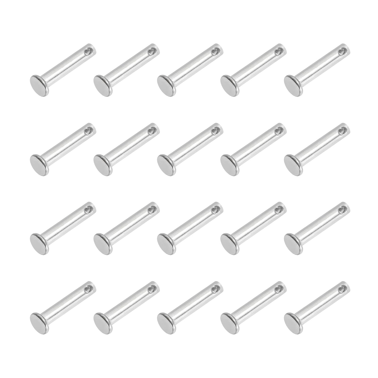 PATIKIL 4 x 20 Mm Single Hole Clevis Pins, 20 Pcs 304 Stainless Steel Flat Head Pin for Hitch Pin Lock Link Hinge Systems, Silver