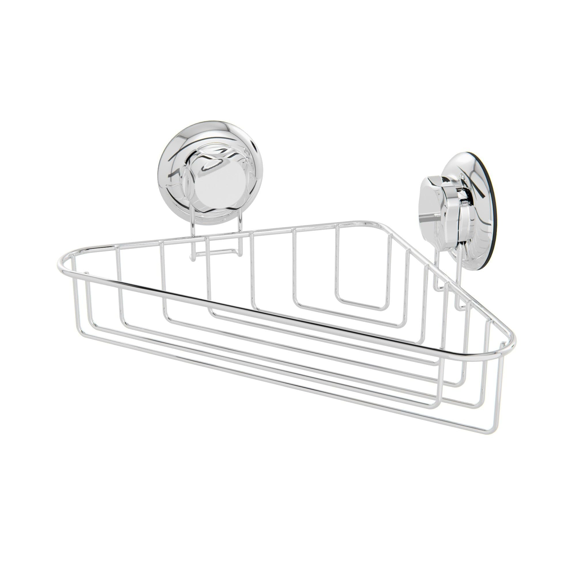 Compactor Bestlock Wall Mounted Bathroom Corner Shelf, Suction Cup Mounting, Supports up to 12kg, Anti-Rust Chrome Plated Iron, 23.8 x 23.6 x H. 13.2 cm, Chrome, RAN7799