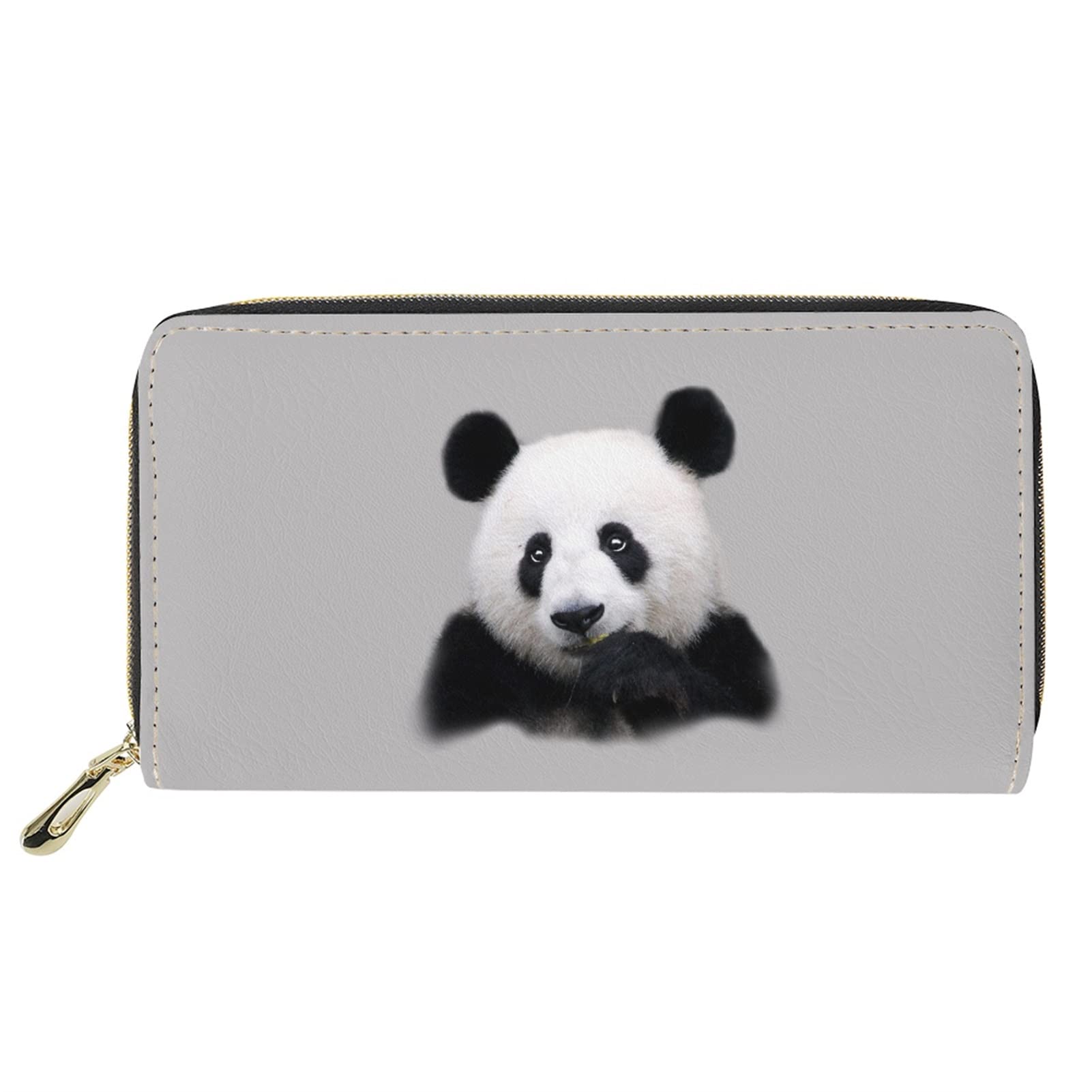 Dolyues White Black 3D Animal Panda Print Women Long Pu Leather Wallet with Credit Card Holder,Travel Clutch Cash Bags Purses(Grey)