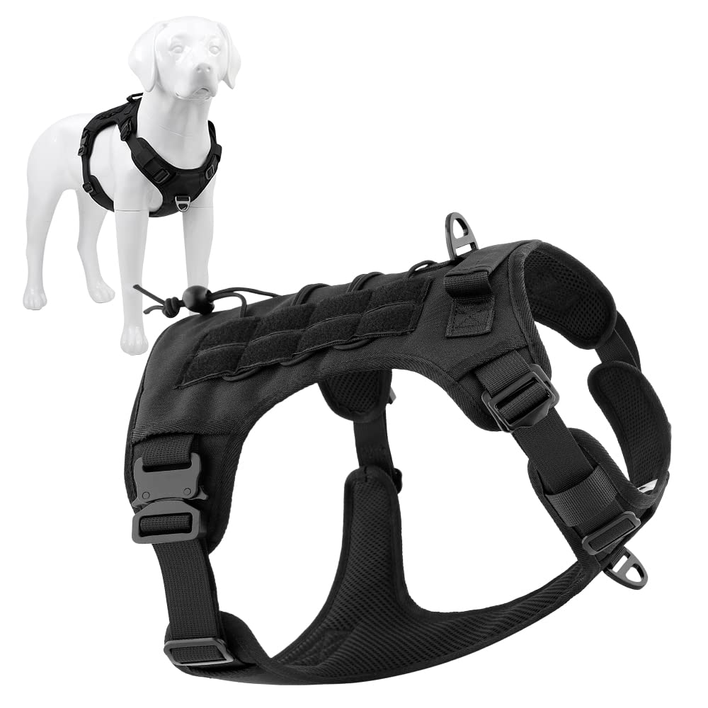 Plutus Pet Tactical Dog Harness, All Metal Buckles, No Pull Service Dog Vest with Handle, Adjustable Military Dog Harness with Hook & Loop Panels, for Small Medium Large Dogs, Black, XL