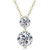 AINUOSHI Moissanite Necklace for Women, 2 Stone moissanite Pendant Necklace Gift for Mom/Wife Round Cut 1.70cttw 18K White/Yellow Gold-Plated Sterling Silver with GRA Certificate of Authenticity (Gold Color-2 Stones)