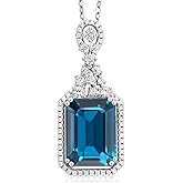 Gem Stone King 10.10 Cttw London Blue Topaz Pendant Necklace For Women | 925 Sterling Silver | Emerald Cut 14X10MM | Gemstone Birthstone | With 18 Inch Silver Chain