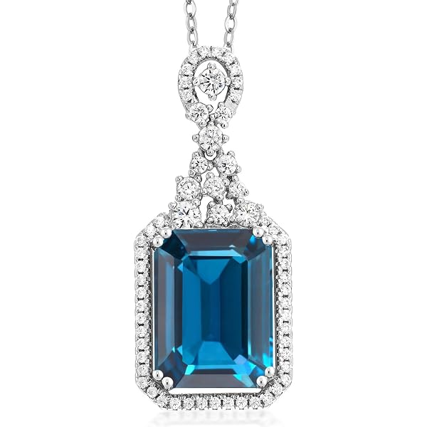 Pendentif En Argent Sterling 925 Avec Topaze Bleue De Londres Naturelle - 5 Pierres - Fait Main En Inde
